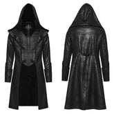 WY-1695XCM Gothic Wizard Hooded Mens Coat Long Black Trench?-??Punk Rave Clothing