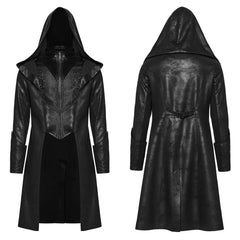 WY-1695XCM Gothic Wizard Hooded Mens Coat Long Black Trench?-??Punk Rave Clothing
