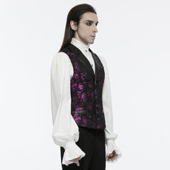 WY-1698MJM Exquisite Violet Jacquard Gothic Vest with Leather Lapels?-??Punk Rave Clothing