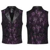 WY-1698MJM Exquisite Violet Jacquard Gothic Vest with Leather Lapels?-??Punk Rave Clothing