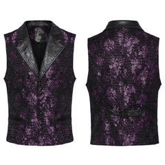 WY-1698MJM Exquisite Violet Jacquard Gothic Vest with Leather Lapels?-??Punk Rave Clothing