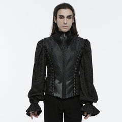 WY-1699MJM Elegant Gothic Embroidered Vest with Leather Corset Accents?-??Punk Rave Clothing