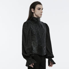 WY-1699MJM Elegant Gothic Embroidered Vest with Leather Corset Accents?-??Punk Rave Clothing