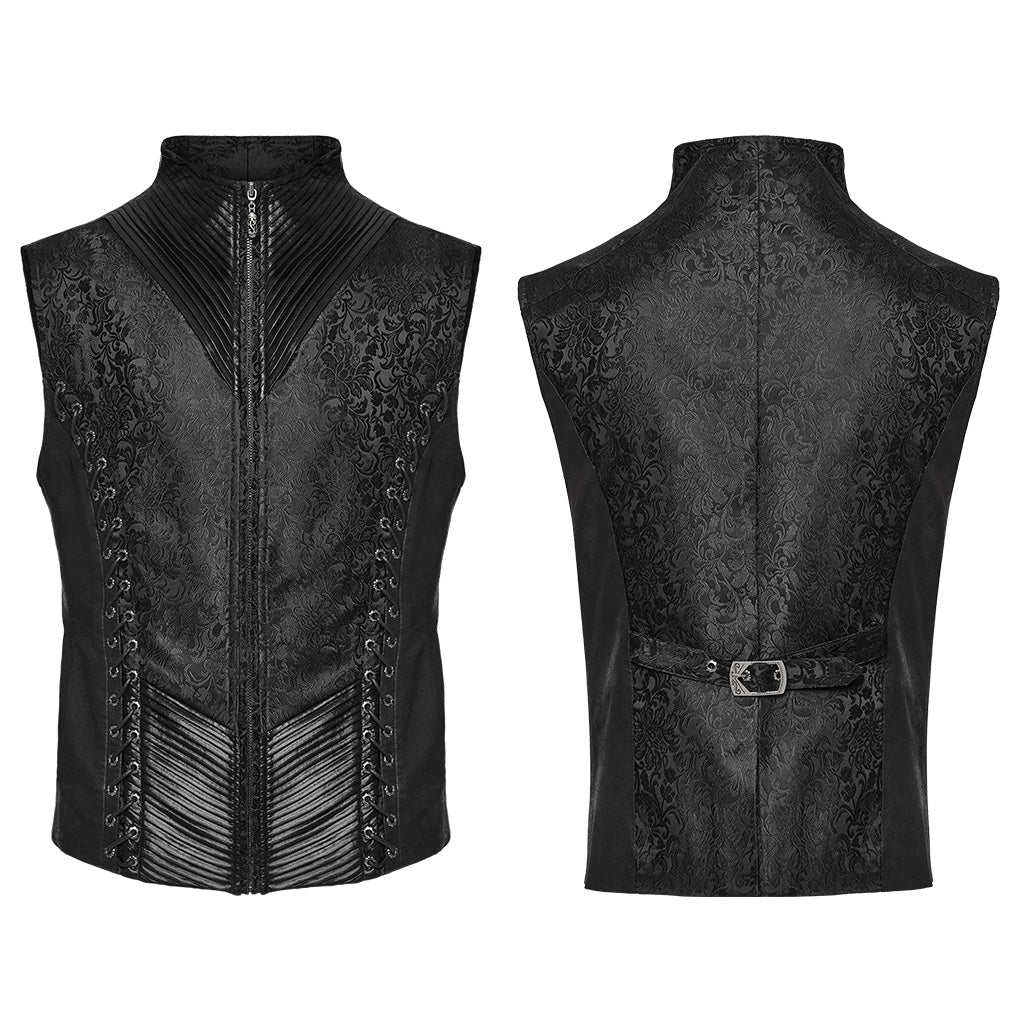 WY-1699MJM Elegant Gothic Embroidered Vest with Leather Corset Accents?-??Punk Rave Clothing