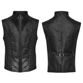 WY-1699MJM Elegant Gothic Embroidered Vest with Leather Corset Accents?-??Punk Rave Clothing