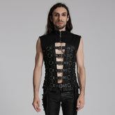 WY-1701MJM Gothic Leather Strapped Mesh Biker Punk Vests Zipper Closure?-??Punk Rave Clothing
