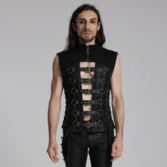 WY-1701MJM Gothic Leather Strapped Mesh Biker Punk Vests Zipper Closure?-??Punk Rave Clothing