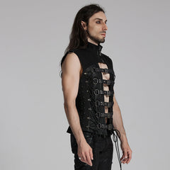 WY-1701MJM Gothic Leather Strapped Mesh Biker Punk Vests Zipper Closure?-??Punk Rave Clothing