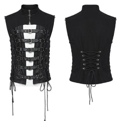 WY-1701MJM Gothic Leather Strapped Mesh Biker Punk Vests Zipper Closure?-??Punk Rave Clothing