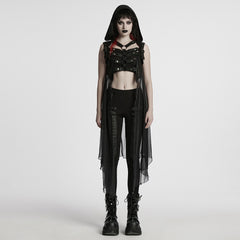 WY-1711MJF Hooded Sheer Black Strappy Long Punk Vest