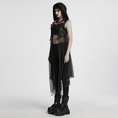 WY-1711MJF Hooded Sheer Black Strappy Long Punk Vest