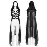 WY-1711MJF Hooded Sheer Black Strappy Long Punk Vest