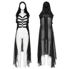 WY-1711MJF Hooded Sheer Black Strappy Long Punk Vest