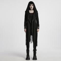 WY-1713XCF Womens Gothic Coat Hooded Longline Lace Mesh Design