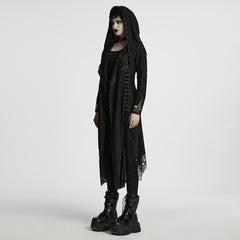 WY-1713XCF Womens Gothic Coat Hooded Longline Lace Mesh Design