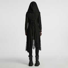 WY-1713XCF Womens Gothic Coat Hooded Longline Lace Mesh Design