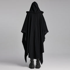 WY-1718DPM Gothic Hooded Cape Black Asymmetric Flowing Hem Linen Blend?-??Punk Rave Clothing