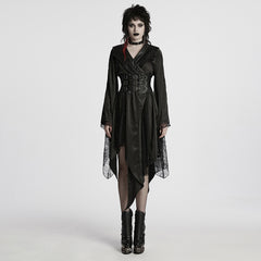 WY-1723XCF Gothic Coat Asymmetrical Hem Lace Buckle Detail Long Sleeve Fashion