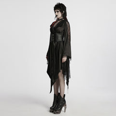 WY-1723XCF Gothic Coat Asymmetrical Hem Lace Buckle Detail Long Sleeve Fashion