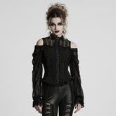 WY-1727CCF Gothic Lace Cold Shoulder Shirt Victorian Ruffle Design