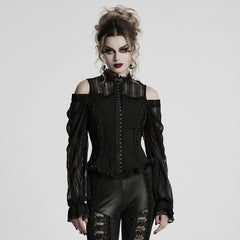WY-1727CCF Gothic Lace Cold Shoulder Shirt Victorian Ruffle Design