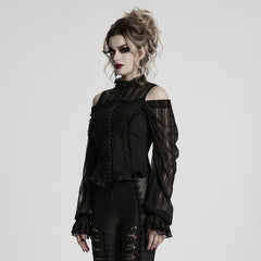 WY-1727CCF Gothic Lace Cold Shoulder Shirt Victorian Ruffle Design