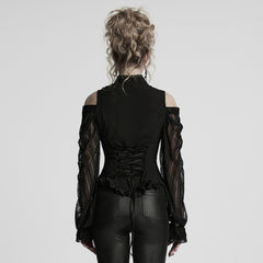 WY-1727CCF Gothic Lace Cold Shoulder Shirt Victorian Ruffle Design