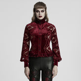 WY-1732CCF Gothic Shirt Burgundy Velvet Lace Bell Sleeve Top