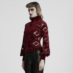 WY-1732CCF Gothic Shirt Burgundy Velvet Lace Bell Sleeve Top