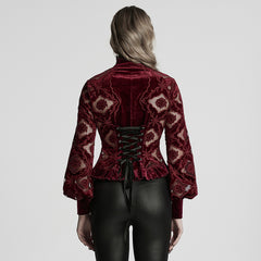 WY-1732CCF Gothic Shirt Burgundy Velvet Lace Bell Sleeve Top