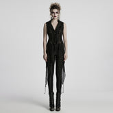 WY-1737MJF Gothic Vest Long Tailcoat Sleeveless Lace-Up Design Black