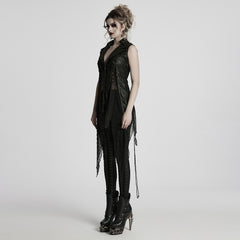 WY-1737MJF Gothic Vest Long Tailcoat Sleeveless Lace-Up Design Black