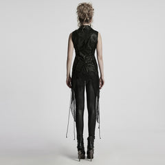 WY-1737MJF Gothic Vest Long Tailcoat Sleeveless Lace-Up Design Black