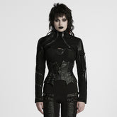 WY-1755XDF Edgy Black Gothic Corset Style Punk Jackets with Zipper Details