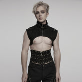 WY-1756MJM Gothic Sleeveless Punk Vests Studded High Collar Zipper Design