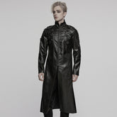 WY-1757XCM Gothic Long Black Faux Leather Punk Coat Mens Fashion