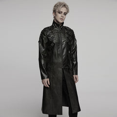 WY-1757XCM Gothic Long Black Faux Leather Punk Coat Mens Fashion