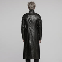 WY-1757XCM Gothic Long Black Faux Leather Punk Coat Mens Fashion