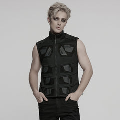 WY-1758MJM Edgy Black Mesh Tactical Punk Vest Sleeveless Zipper Panel