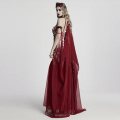 WY-1760DPF Gothic Dress Elegant Red Lace Chiffon Evening Gown