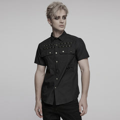 WY-1761CDM Edgy Black Short Sleeve Grommet Punk Shirts for Men