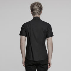 WY-1761CDM Edgy Black Short Sleeve Grommet Punk Shirts for Men