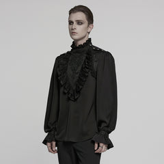 WY-1766CCM Gothic Shirts Mens Victorian Ruffled Lace Black Top