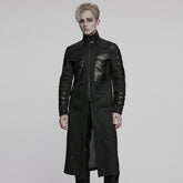 WY-1769XCM Gothic Longline Leather Accent Punk Coat with High Collar