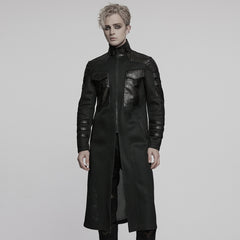 WY-1769XCM Gothic Longline Leather Accent Punk Coat with High Collar