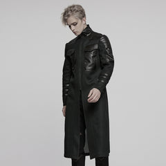 WY-1769XCM Gothic Longline Leather Accent Punk Coat with High Collar