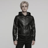 WY-1770XCM Mens Gothic Hooded Zipper Punk Jackets in Black Leather Style