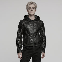 WY-1770XCM Mens Gothic Hooded Zipper Punk Jackets in Black Leather Style