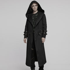 WY-1771XCM Gothic Hooded Punk Coat with Straps and Ribbed Detailing