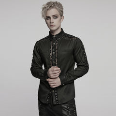 WY-1772CCM Gothic Lace Studded Long Sleeve Punk Shirt